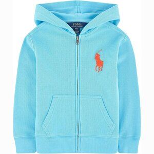 Polo Ralph Lauren Cotton Zip Big Pony Hoodie, Aqua, Size 6